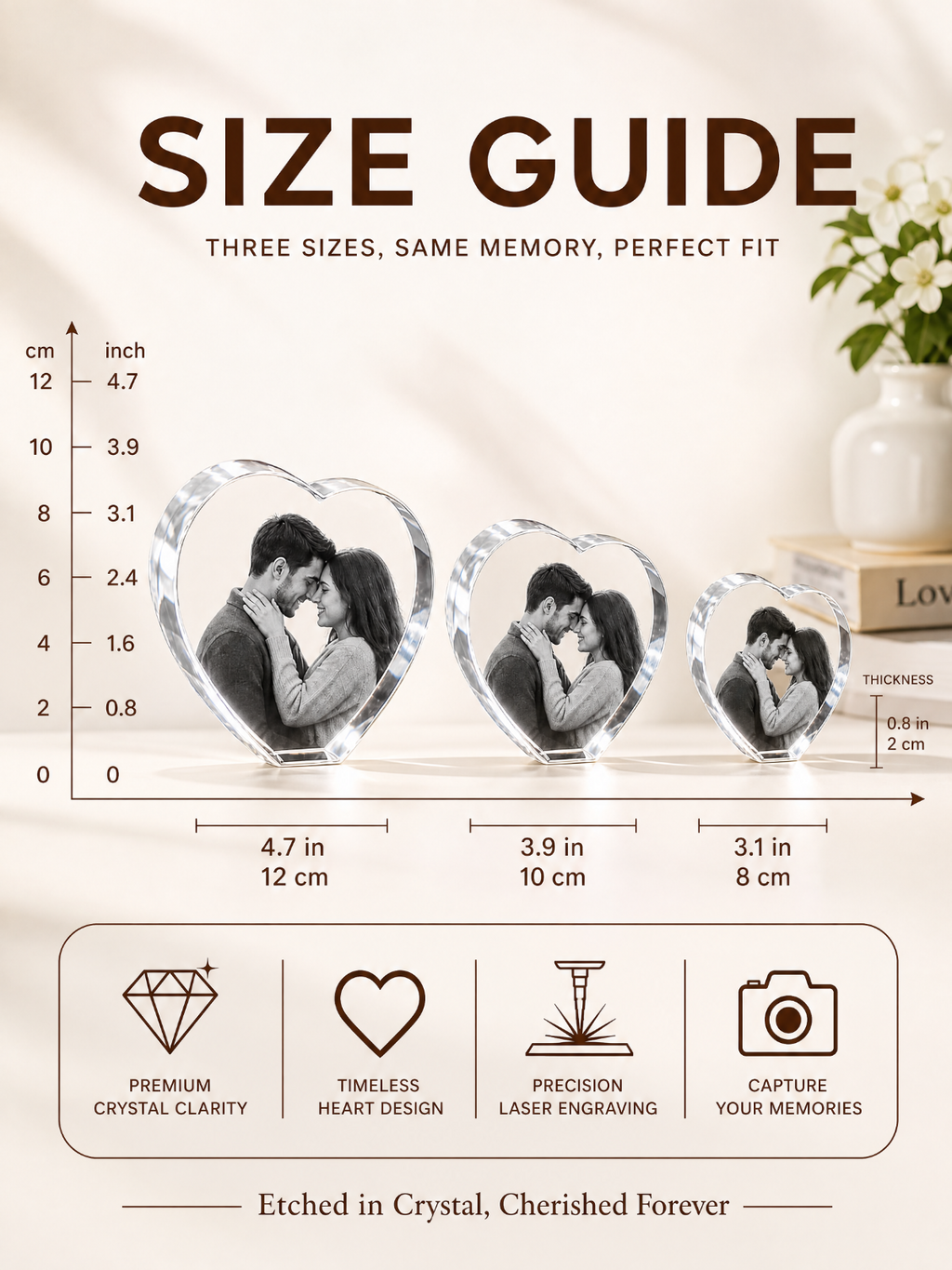 Perrangnic 3D Crystal Photo, Personalized Photo Gift for Women, Wife, Her, Him, Men, Mom, Great Customized Gift With Your Own Photo, for Anniversary, Wedding, Birthday, Custom Glass 3D Laser Etched Picture Frame - Heart