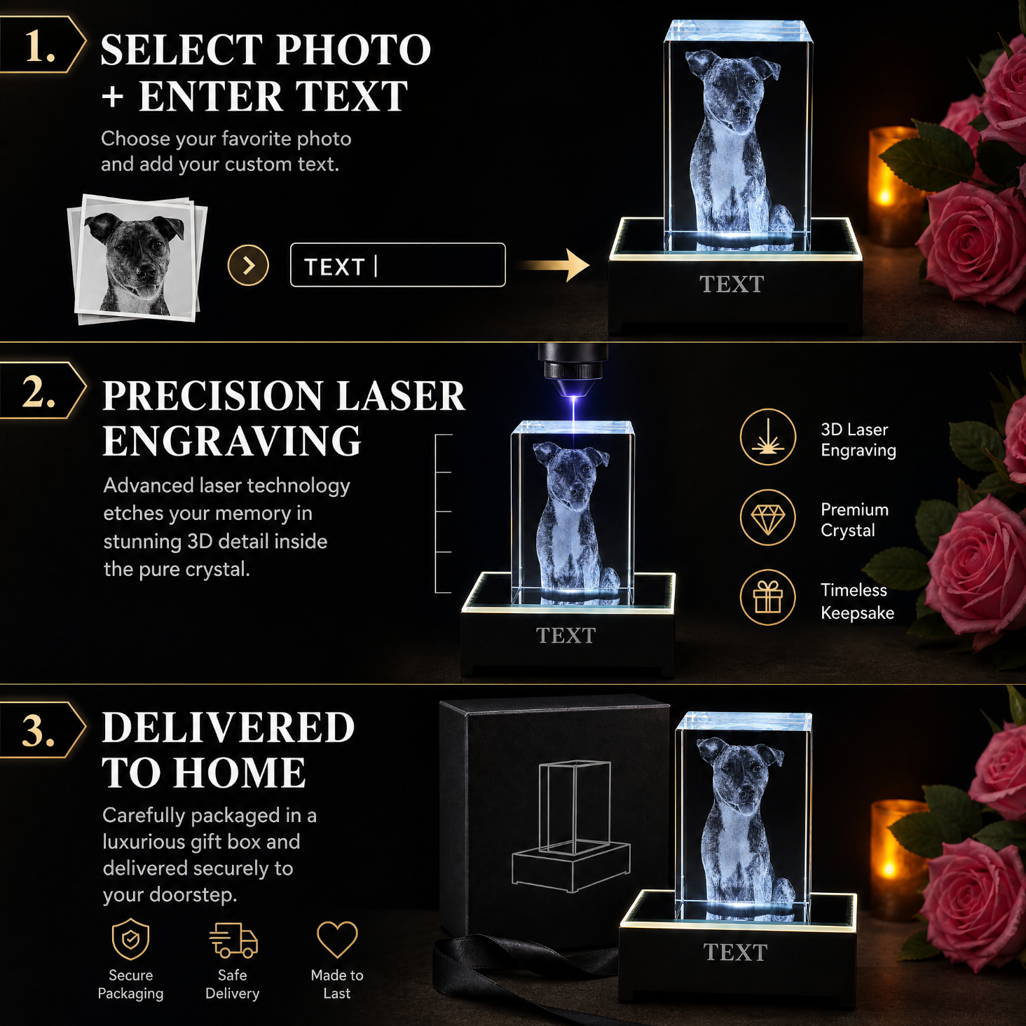 Perrangnic 3D Crystal Photo, Personalized Photo Gift for Women, Wife, Her, Him, Men, Mom, Great Customized Gift With Your Own Photo, for Anniversary, Wedding, Birthday, Custom Glass 3D Laser Etched Picture Frame - Rectangle Small