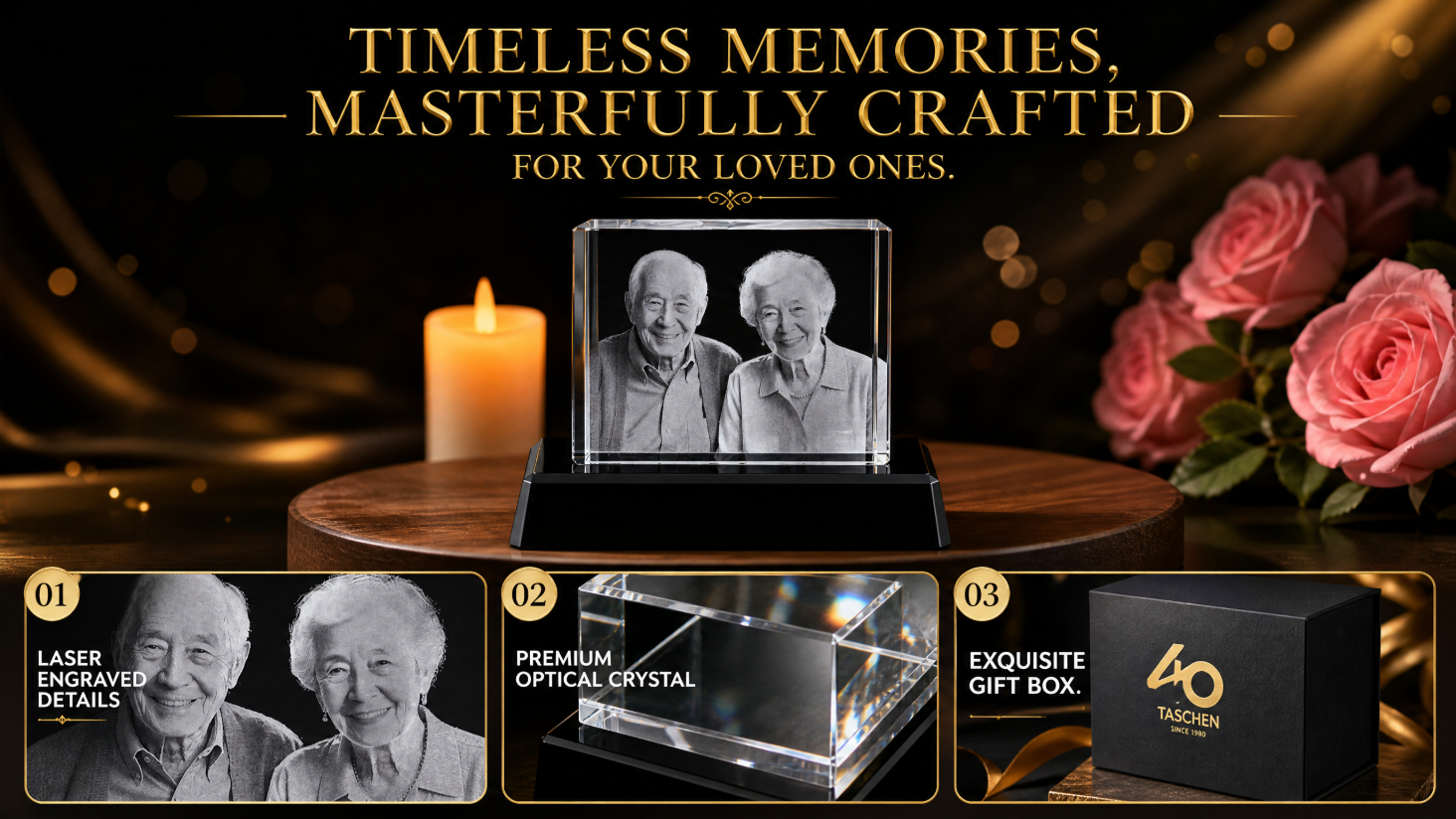 Perrangnic 3D Crystal Photo, Personalized Photo Gift for Women, Wife, Her, Him, Men, Mom, Great Customized Gift With Your Own Photo, for Anniversary, Wedding, Birthday, Custom Glass 3D Laser Etched Picture Frame - Square