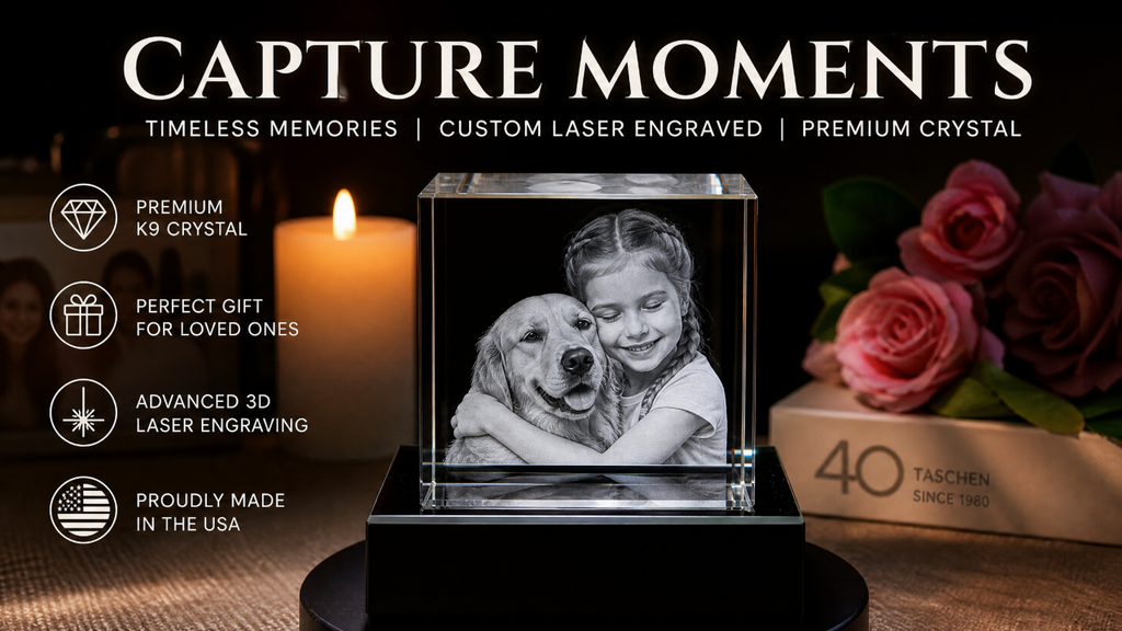 Perrangnic 3D Crystal Photo, Personalized Photo Gift for Women, Wife, Her, Him, Men, Mom, Great Customized Gift With Your Own Photo, for Anniversary, Wedding, Birthday, Custom Glass 3D Laser Etched Picture Frame - Square