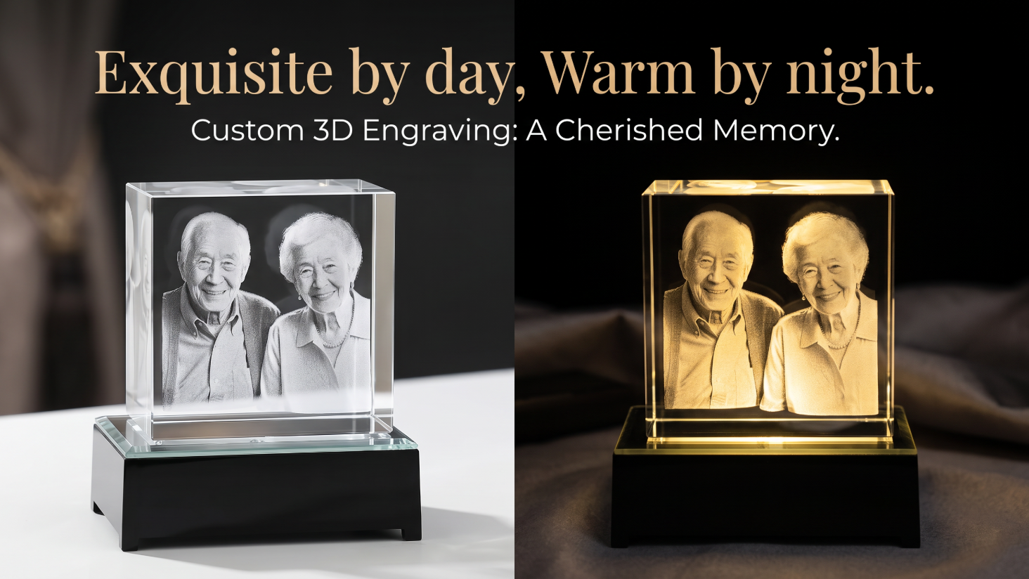 Perrangnic 3D Crystal Photo, Personalized Photo Gift for Women, Wife, Her, Him, Men, Mom, Great Customized Gift With Your Own Photo, for Anniversary, Wedding, Birthday, Custom Glass 3D Laser Etched Picture Frame - Square