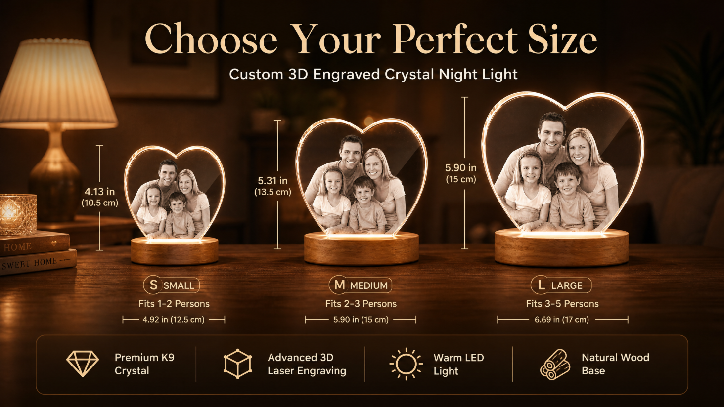 Perrangnic 3D Crystal Photo, Personalized Photo Gift for Women, Wife, Her, Him, Men, Mom, Great Customized Gift With Your Own Photo, for Anniversary, Wedding, Birthday, Custom Glass 3D Laser Etched Picture Frame - Heart