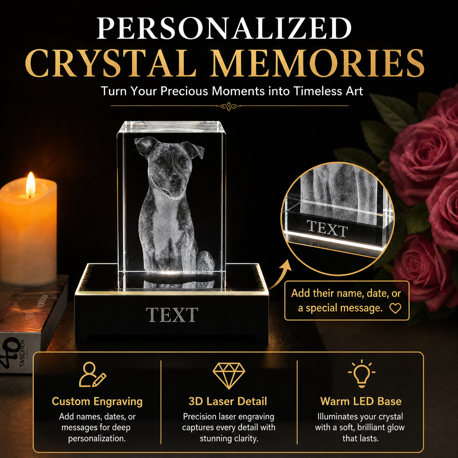 Perrangnic 3D Crystal Photo, Personalized Photo Gift for Women, Wife, Her, Him, Men, Mom, Great Customized Gift With Your Own Photo, for Anniversary, Wedding, Birthday, Custom Glass 3D Laser Etched Picture Frame - Rectangle Small