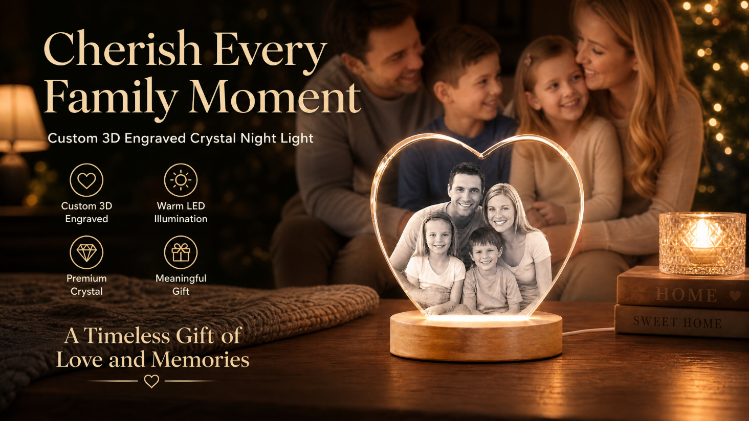Perrangnic 3D Crystal Photo, Personalized Photo Gift for Women, Wife, Her, Him, Men, Mom, Great Customized Gift With Your Own Photo, for Anniversary, Wedding, Birthday, Custom Glass 3D Laser Etched Picture Frame - Heart