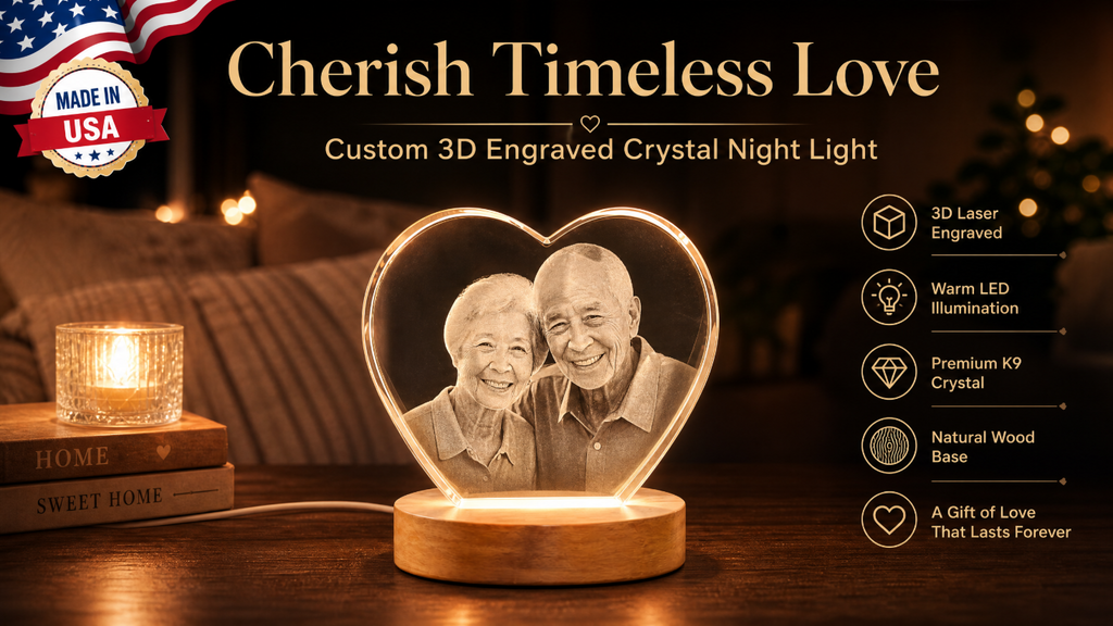 Perrangnic 3D Crystal Photo, Personalized Photo Gift for Women, Wife, Her, Him, Men, Mom, Great Customized Gift With Your Own Photo, for Anniversary, Wedding, Birthday, Custom Glass 3D Laser Etched Picture Frame - Heart