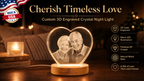 Perrangnic 3D Crystal Photo, Personalized Photo Gift for Women, Wife, Her, Him, Men, Mom, Great Customized Gift With Your Own Photo, for Anniversary, Wedding, Birthday, Custom Glass 3D Laser Etched Picture Frame - Heart