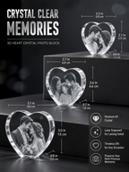 Perrangnic 3D Crystal Photo, Personalized Photo Gift for Women, Wife, Her, Him, Men, Mom, Great Customized Gift With Your Own Photo, for Anniversary, Wedding, Birthday, Custom Glass 3D Laser Etched Picture Frame - Heart