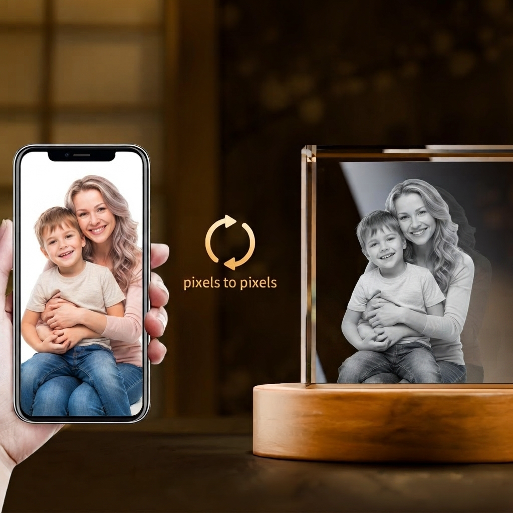 Perrangnic 3D Crystal Photo, Personalized Photo Gift for Women, Wife, Her, Him, Men, Mom, Great Customized Gift With Your Own Photo, for Anniversary, Wedding, Birthday, Custom Glass 3D Laser Etched Picture Frame - Square
