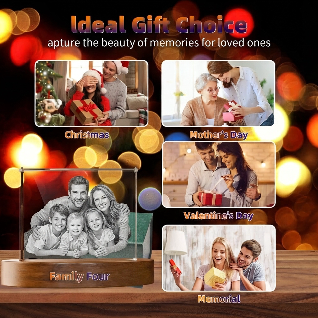 Perrangnic 3D Crystal Photo, Personalized Photo Gift for Women, Wife, Her, Him, Men, Mom, Great Customized Gift With Your Own Photo, for Anniversary, Wedding, Birthday, Custom Glass 3D Laser Etched Picture Frame - Square