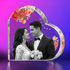 Perrangnic 3D Crystal Photo, Personalized Photo Gift for Women, Wife, Her, Him, Men, Mom, Great Customized Gift With Your Own Photo, for Anniversary, Wedding, Birthday, Custom Glass 3D Laser Etched Picture Frame - Red Rose Heart