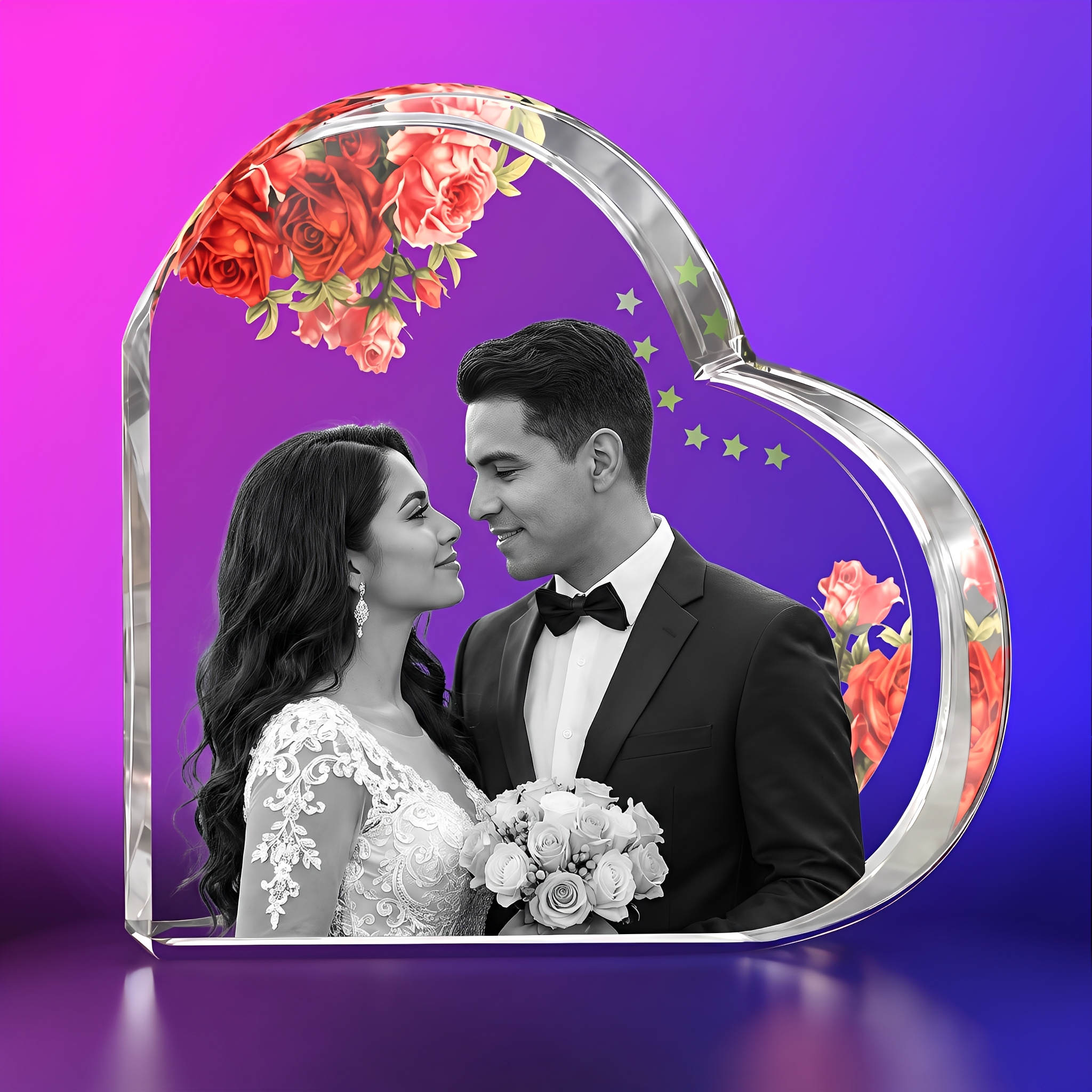 Perrangnic 3D Crystal Photo, Personalized Photo Gift for Women, Wife, Her, Him, Men, Mom, Great Customized Gift With Your Own Photo, for Anniversary, Wedding, Birthday, Custom Glass 3D Laser Etched Picture Frame - Red Rose Heart