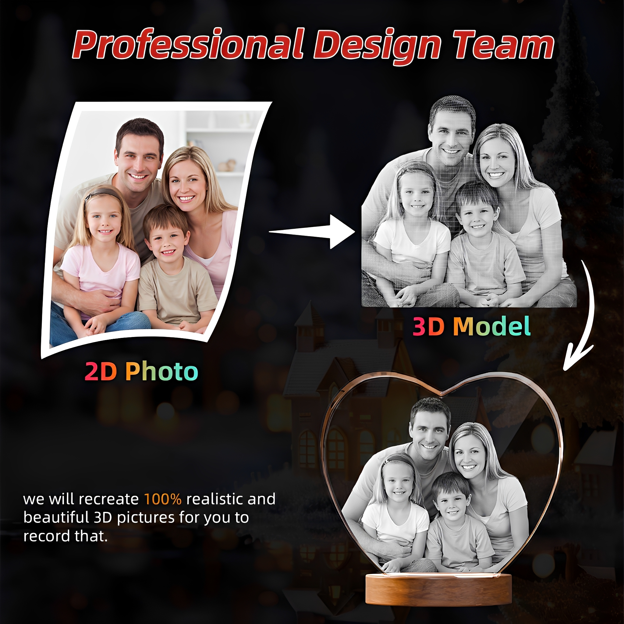 Perrangnic 3D Crystal Photo, Personalized Photo Gift for Women, Wife, Her, Him, Men, Mom, Great Customized Gift With Your Own Photo, for Anniversary, Wedding, Birthday, Custom Glass 3D Laser Etched Picture Frame - Heart Large