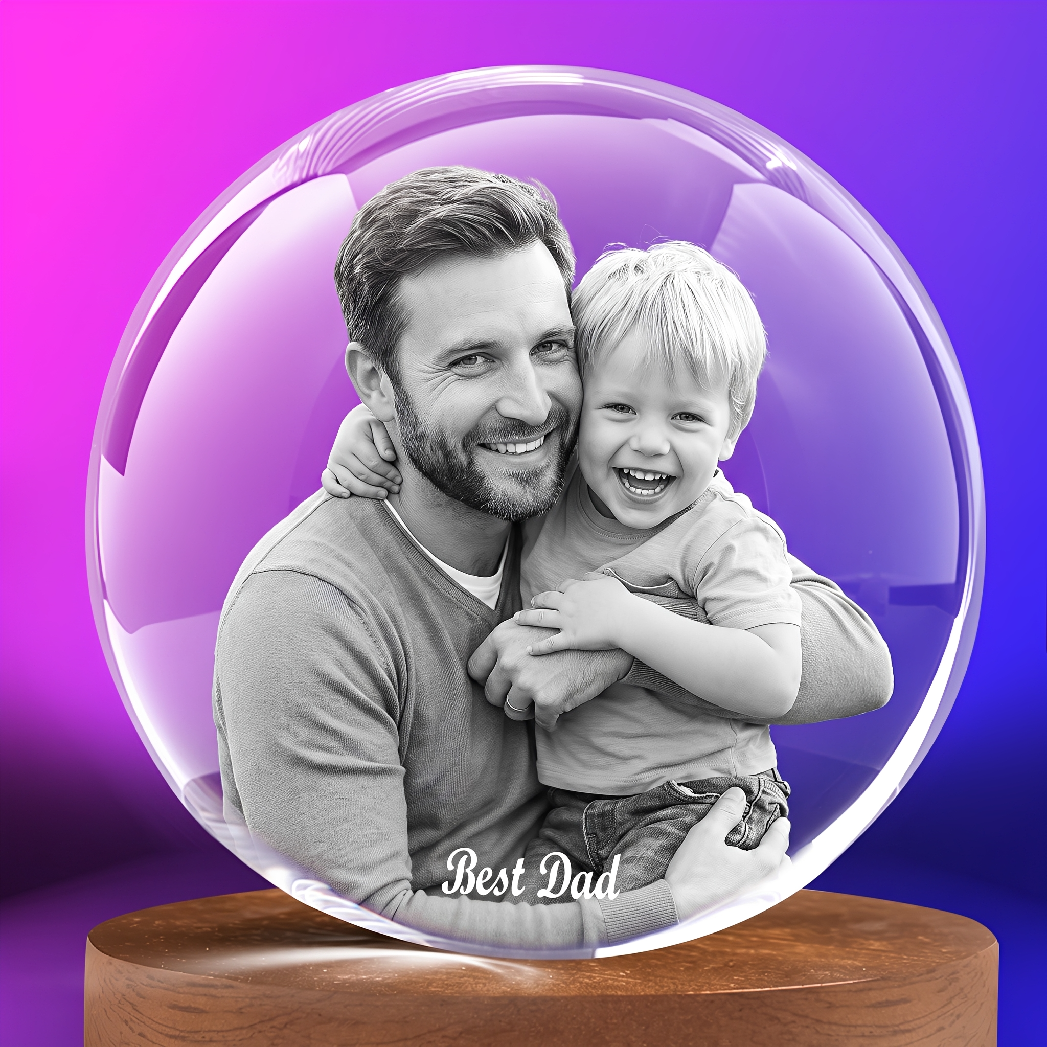 Perrangnic 3D Crystal Photo, Personalized Photo Gift for Women, Wife, Her, Him, Men, Mom, Great Customized Gift With Your Own Photo, for Anniversary, Wedding, Birthday, Custom Glass 3D Laser Etched Picture Frame - Round