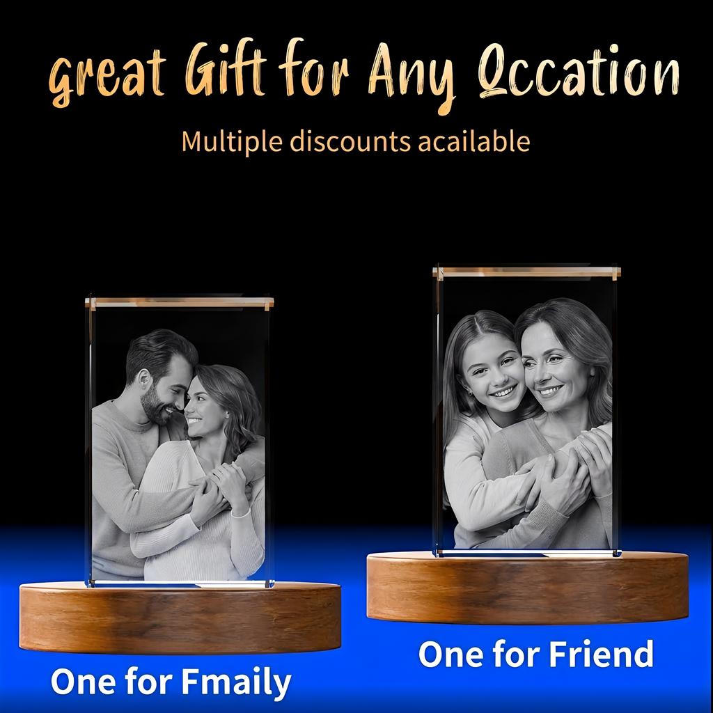 Perrangnic 3D Crystal Photo, Personalized Photo Gift for Women, Wife, Her, Him, Men, Mom, Great Customized Gift With Your Own Photo, for Anniversary, Wedding, Birthday, Custom Glass 3D Laser Etched Picture Frame - Rectangle