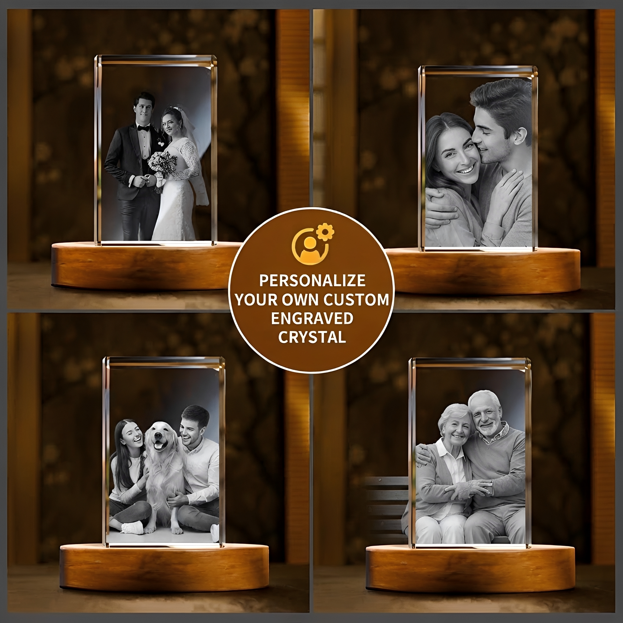 Perrangnic 3D Crystal Photo, Personalized Photo Gift for Women, Wife, Her, Him, Men, Mom, Great Customized Gift With Your Own Photo, for Anniversary, Wedding, Birthday, Custom Glass 3D Laser Etched Picture Frame - Rectangle Small