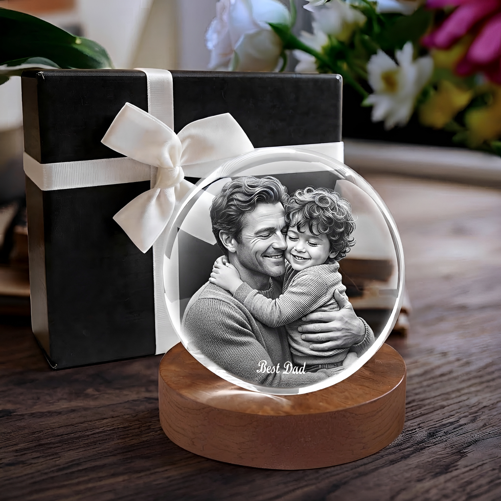 Perrangnic 3D Crystal Photo, Personalized Photo Gift for Women, Wife, Her, Him, Men, Mom, Great Customized Gift With Your Own Photo, for Anniversary, Wedding, Birthday, Custom Glass 3D Laser Etched Picture Frame - Round