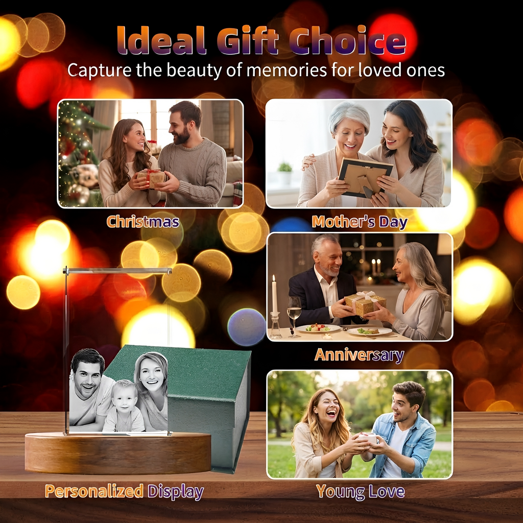 Perrangnic 3D Crystal Photo, Personalized Photo Gift for Women, Wife, Her, Him, Men, Mom, Great Customized Gift With Your Own Photo, for Anniversary, Wedding, Birthday, Custom Glass 3D Laser Etched Picture Frame - Rectangle